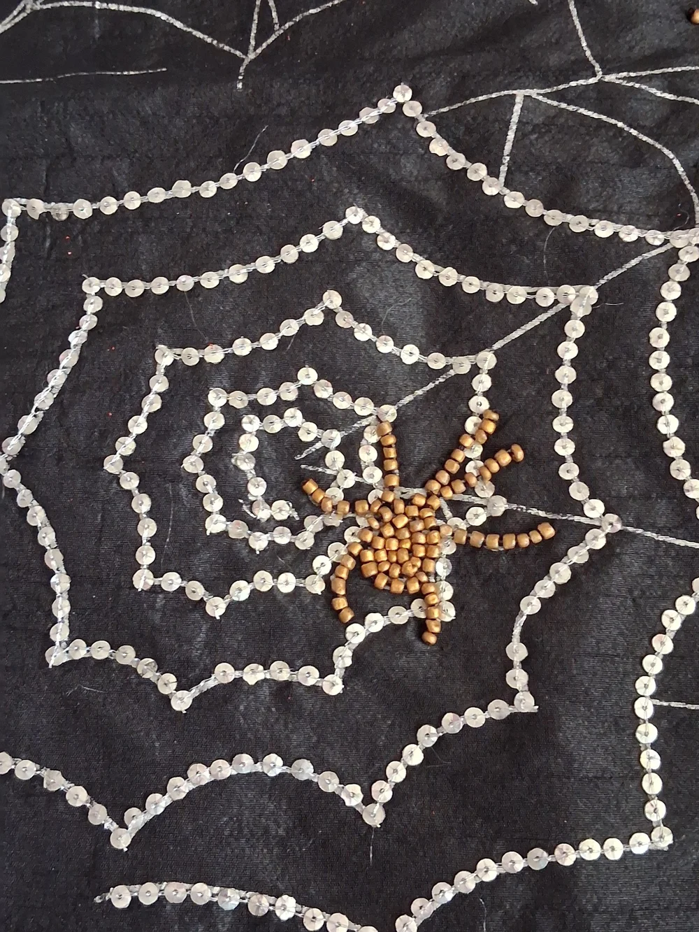 Black Spiderweb Halloween Table Runner with Beaded Accents